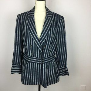 Laundy By Shelli Segal Linen Blazer Jacket Size 12 Womans Blue White Striped